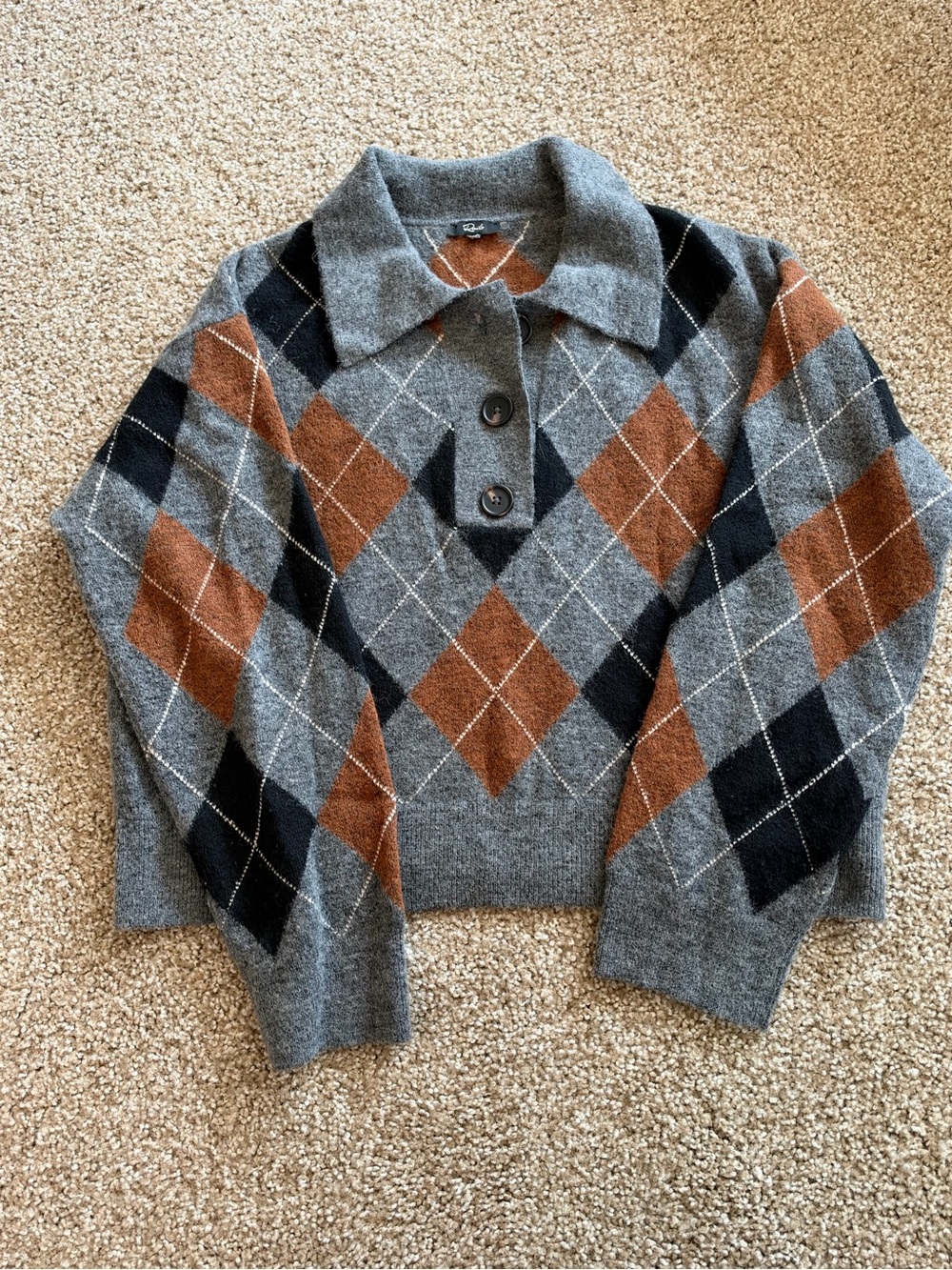 Rails Gray, Brown & Black Argyle V-Neck Sweater
